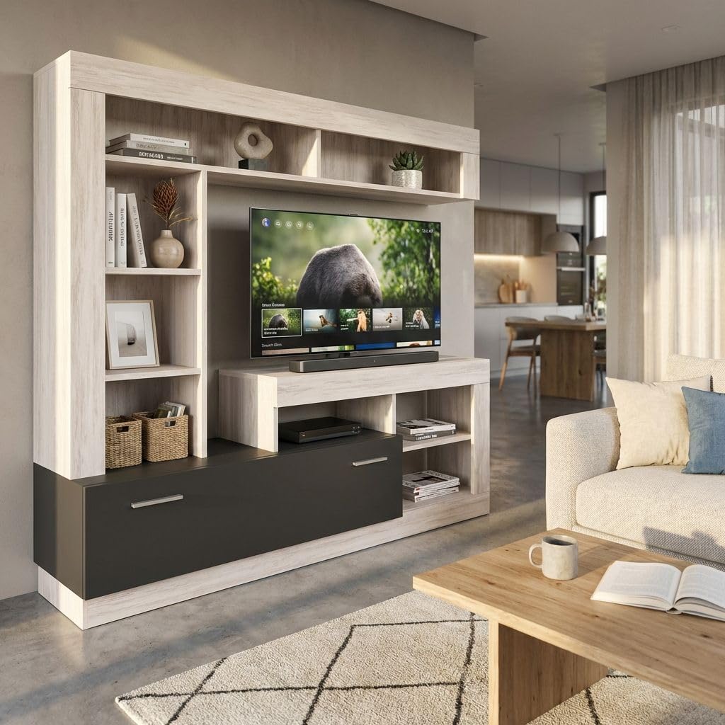 milani home - parete attrezzata porta tv soggiorno moderna di design 170x42x170 h