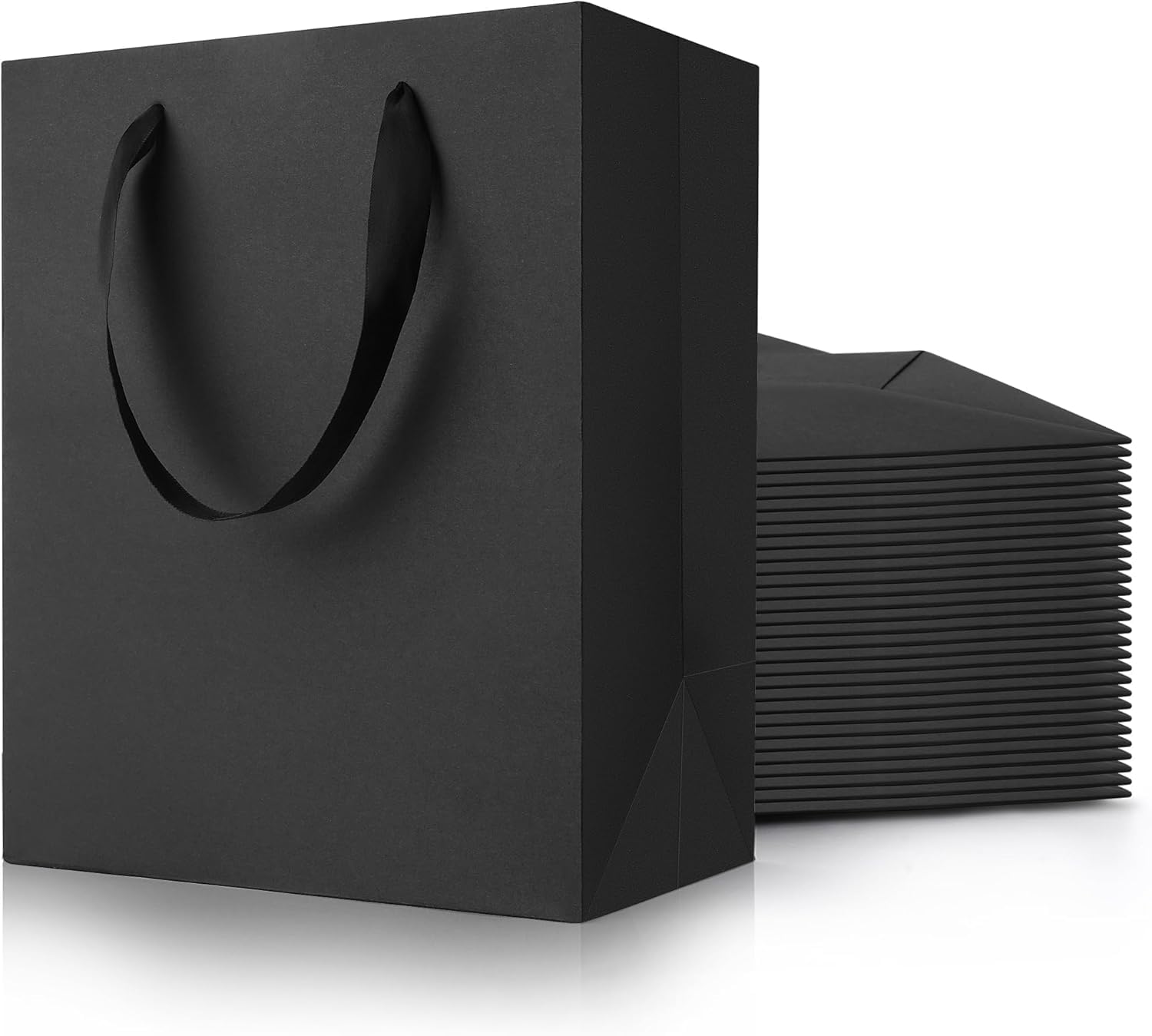 PrimeSign Black Gift Bags With Handles: 8x5x10 Inch 30 Pack Kraft Paper Gags Medium Matte For Party Business Groomsmen Favor Graduation Fathers Day