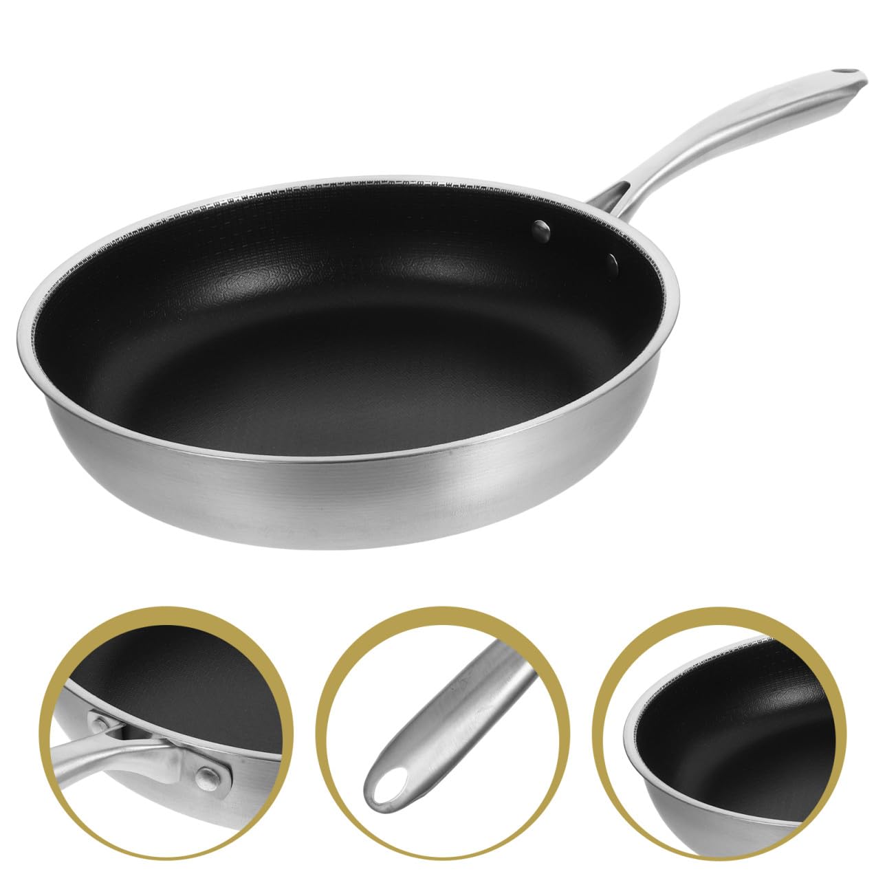 Padella Antiaderente in Acciaio Inox 30 Cm Per Uova e Bistecche, Fondo Piatto Per Distribuzione Uniforme Del Calore, Manico Antiscivolo Per Cucina Domestica Su Fornelli a Induzione