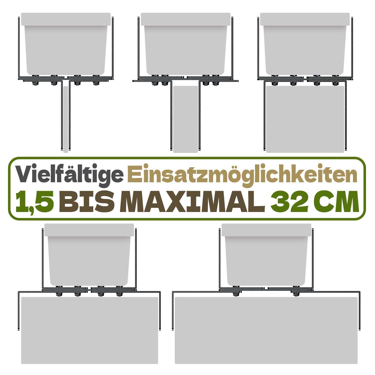 Set di 6 supporti per fioriere a forma di H, supporti per vasi da balcone senza fori Adatti per ringhiere da balcone da 1,5 a 32 cm e fioriere da 15 a 23 cm, supporto per fioriere per ringhiere