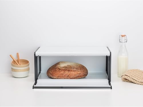 Brabantia Fall Front Bread Bin – Large Countertop Storage Box for Bread, Bagels, Rolls – Space-Saving Design with Flat Top – White - 5