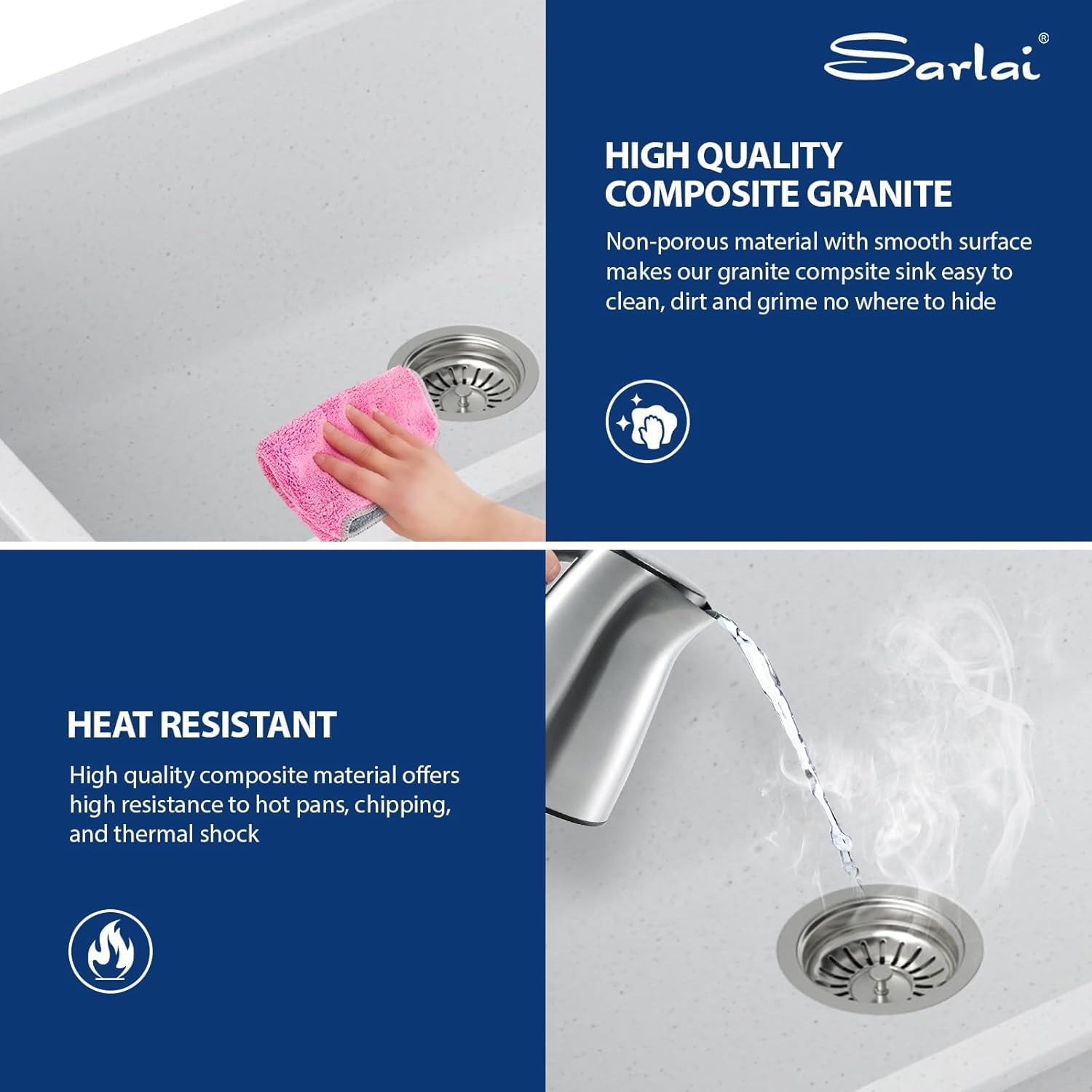 Sarlai Granite Composite Kitchen Sink - 32 x 19 Inch Granite Undermount Kitchen Sink Ledge Workstation 32 Inch Under-Mount White Quartz Classic Single Bowl Sinks Under Counter Basin With Accessories