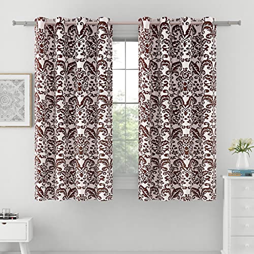 Image of Swayam 90% Blackout Polyester Window Curtain for Living Room & Bedroom | 5 Feet | Room Darkening Curtain with Eyelets | Pack of 2 | Ethnic Motif Design - White & Brown