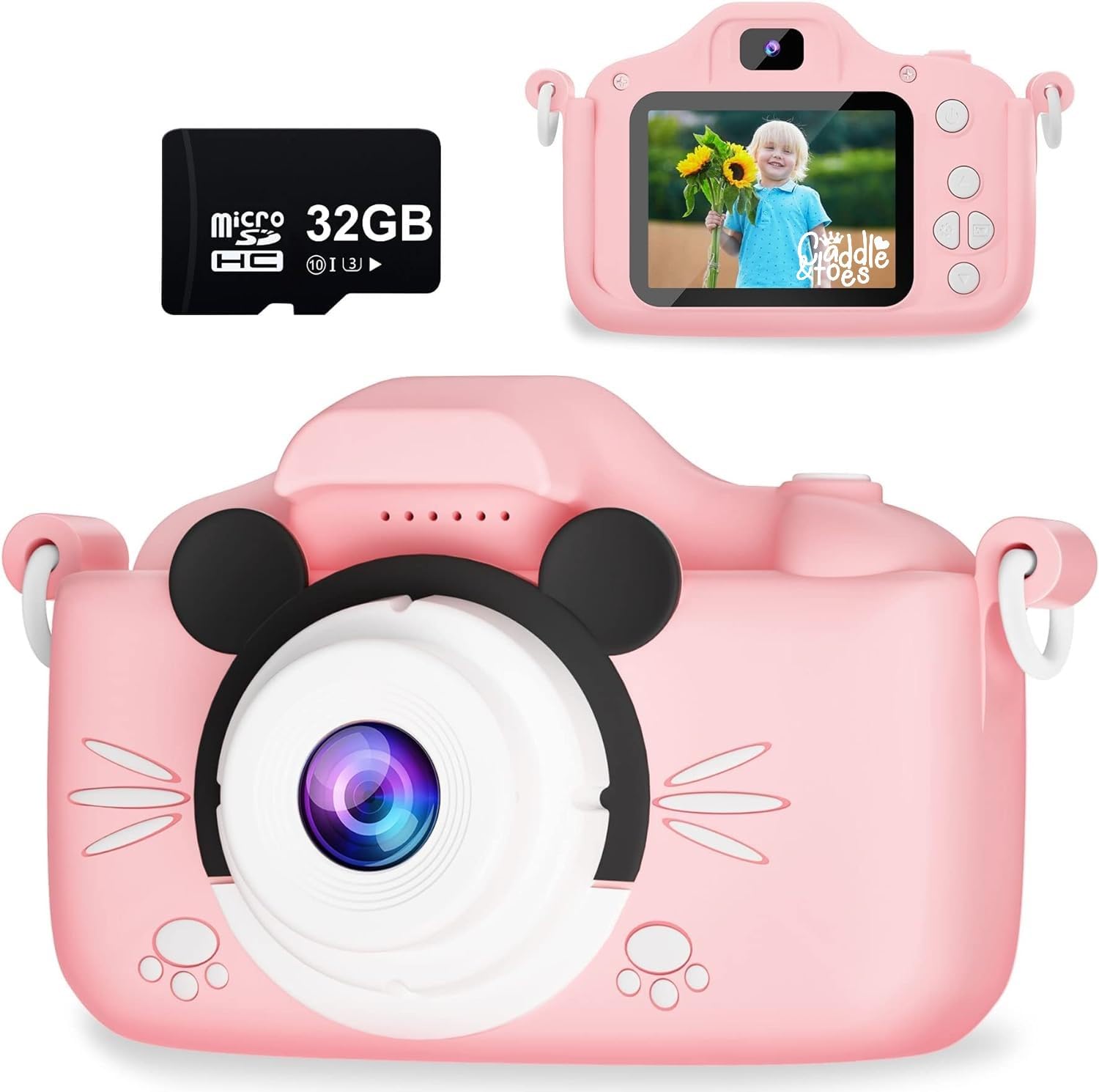 CADDLE & TOES 40 MP Camera for Kids 4-15, 1080P HD 2.0 Inch Screen, 32GB SD Card, Birthday Christmas Gifts for Girls (Pink Mikki)