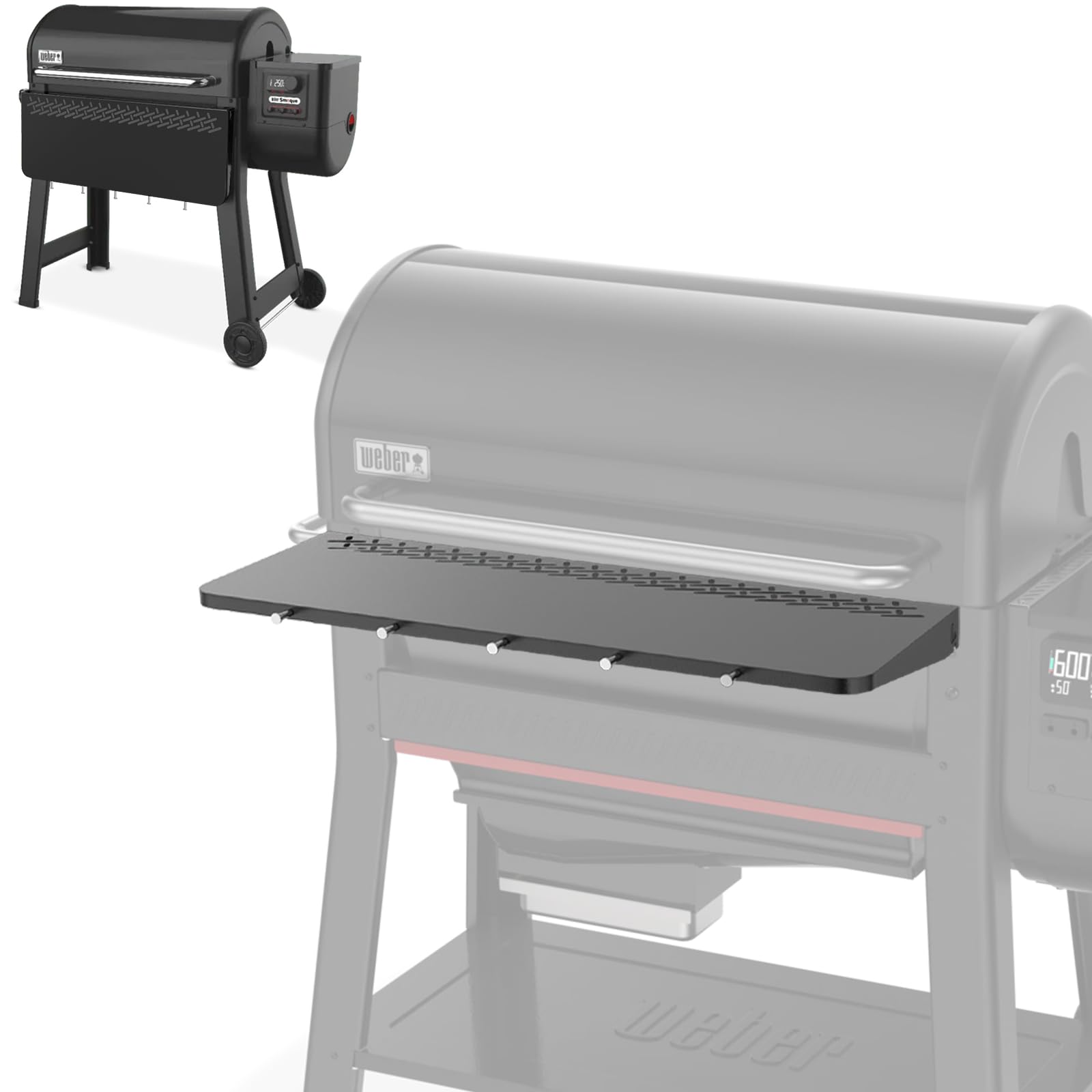 36" Front Folding Table for Weber Searwood 600 XL Pellet Grill with 5 Tool Hooks, Grill BBQ Prep Table Accessory, 425+ Sq in Workspace, 40 lb Load Capacity, Locking Fold-Down Design
