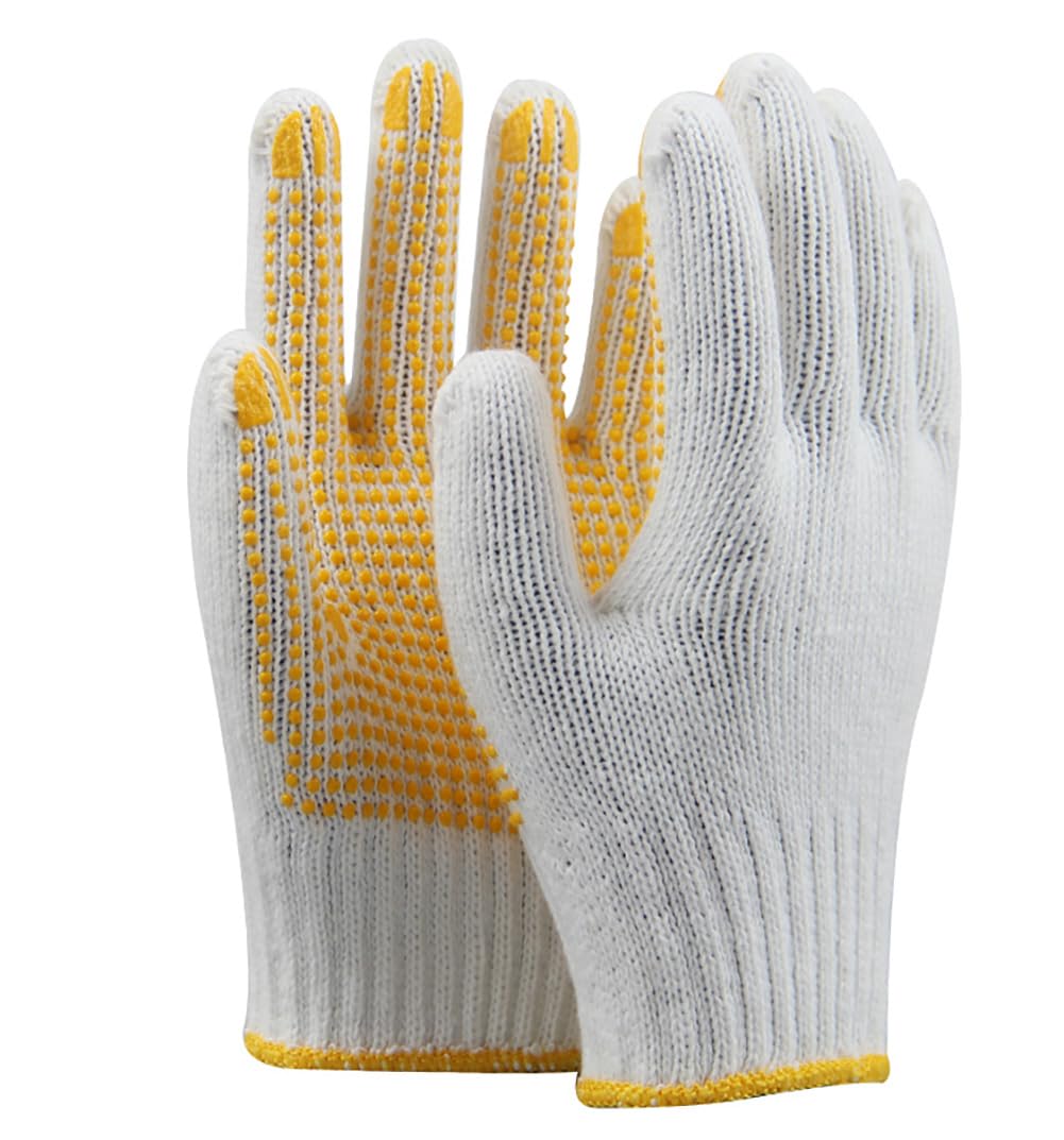 Arbeitshandschuhe Weiß mit PVC Noppen Gartenhandschuhe Rutschfest Atmungsaktiv Waschbar Strickhandschuh aus Baumwollfaden Schutzhandschuh für Lager, Garten, Reinigung,Bauarbeiter Weiß