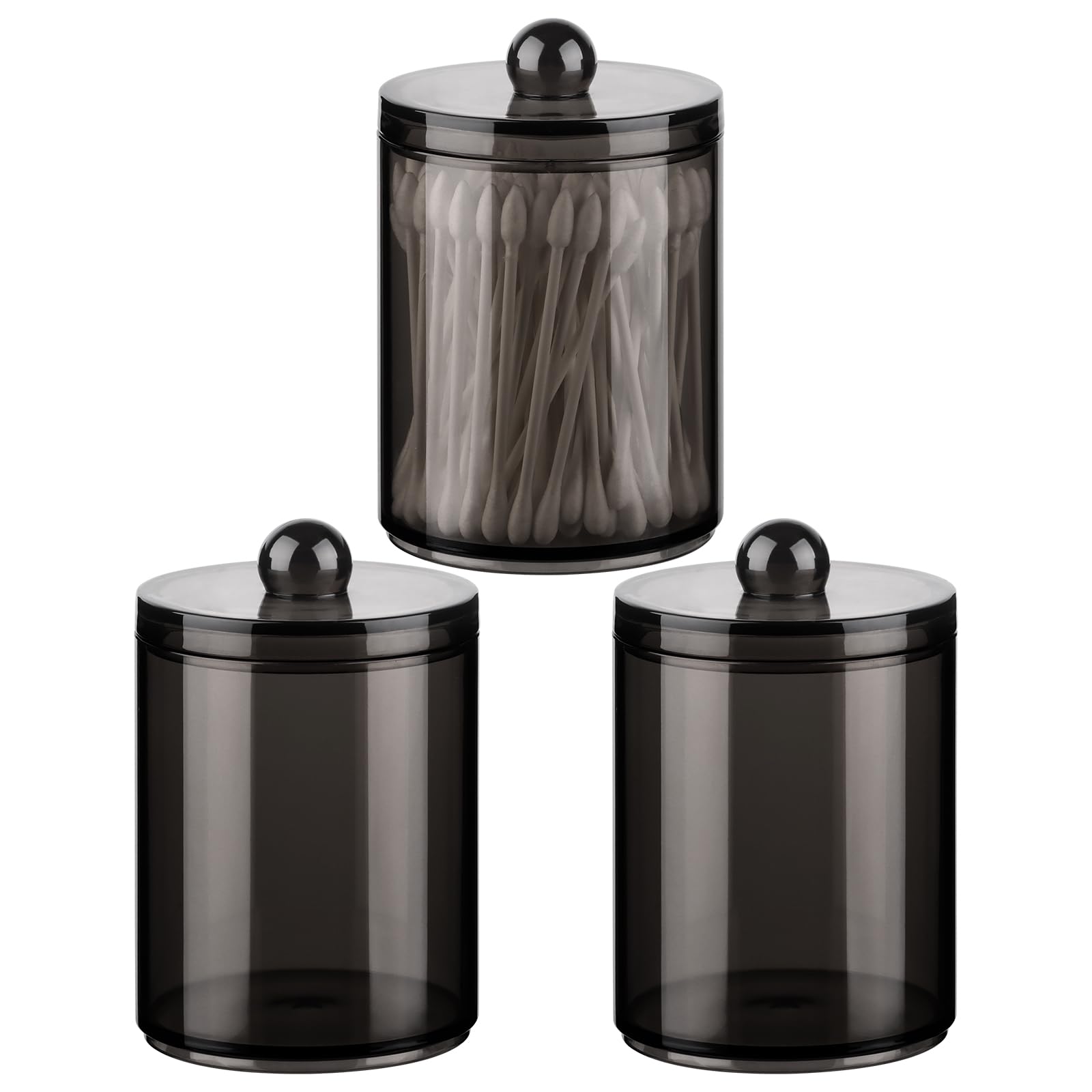 Organizador de Bastoncillos con Tapa, Caja Negro Transparente 3 Piezas para Hilo Dental, Algodón Cosmético