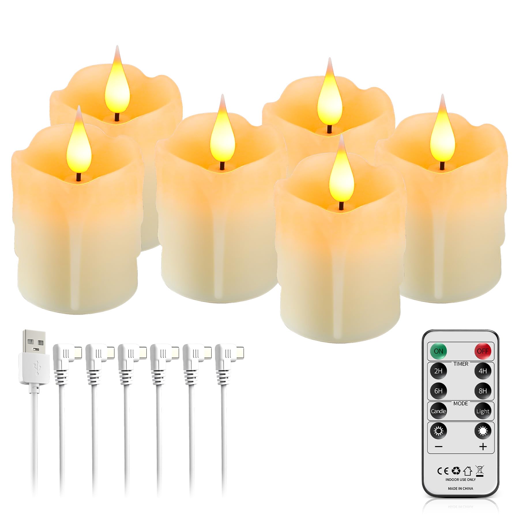 Broyal Led Kerzen Aufladbar mit Fernbedienung, 6 Stück Flammenlose LED Teelichter, Led Kerzen mit Timerfunktion, Led Teelichter für Party, Zimmer, Wohnzimmer, Halloween, Weihnachten