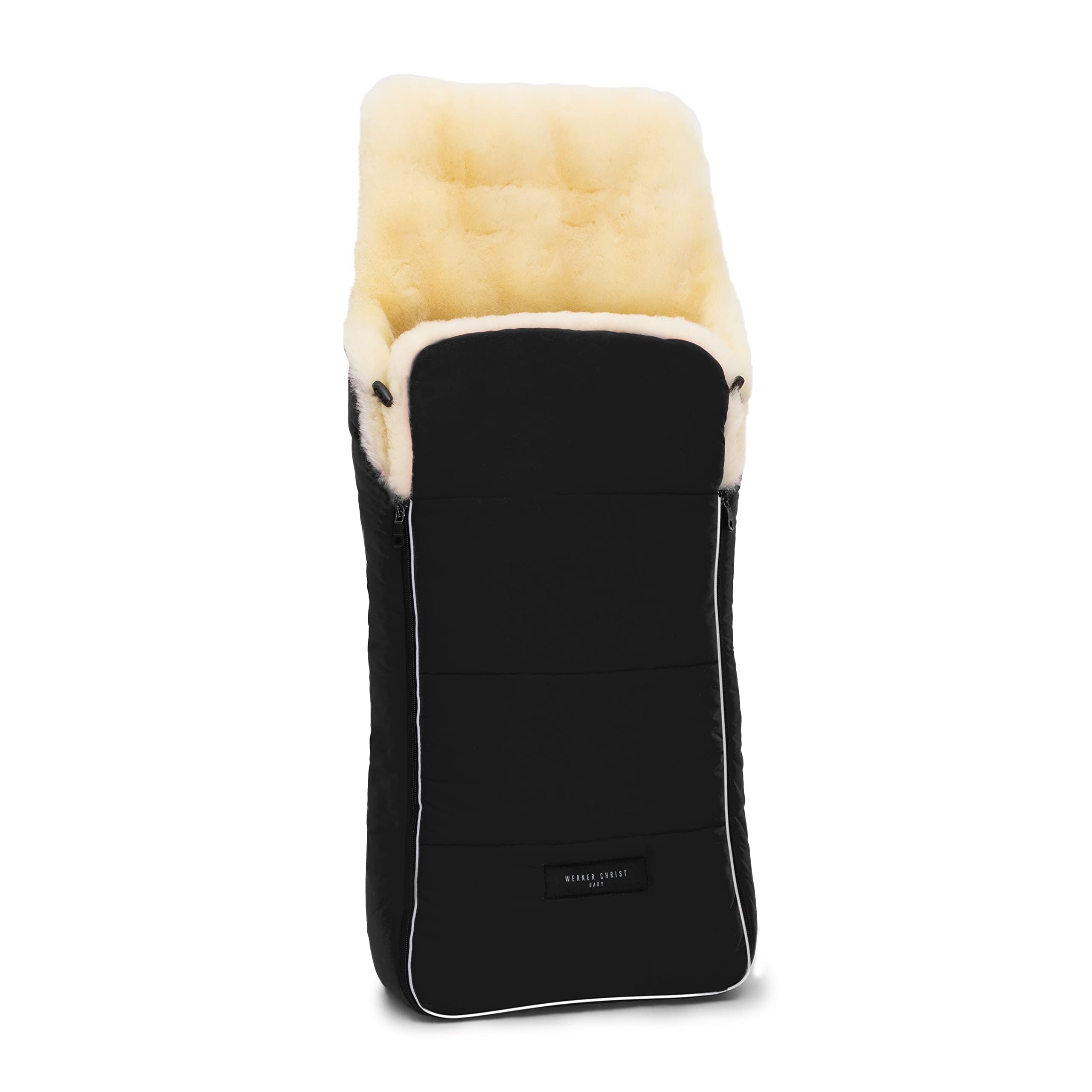 CHRIST Saco bebé Invierno Arosa de Piel de Cordero para Carrito de Werner Baby - Curtido Medicinal, Saco Universal para Coche, sillas de Paseo o Buggy, Color: Negro