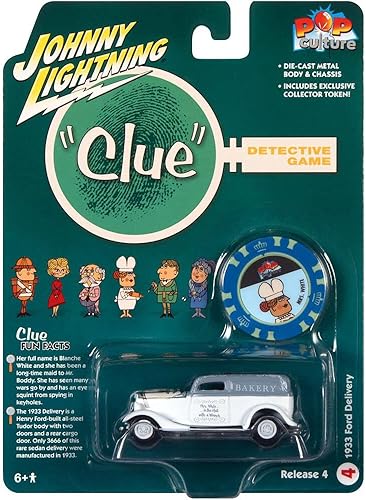 Miniatura 2 de Johnny Lightning JLPC009-JLSP266 - Furgoneta de entrega de 1933 White con chip de póquer Clue Pop Culture 2022 versión 4 164 con tapa gris