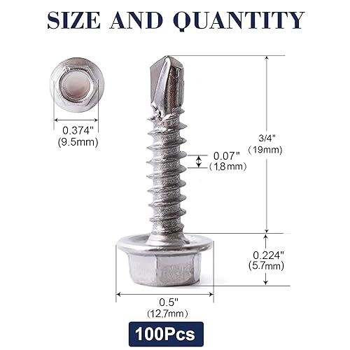 Miniatura 2 de Tornillos de chapa metálica #14 x 34 pulgadas, 100 tornillos hexagonales de acero inoxidable 410, tornillos autorroscantes rápidos por SG TZH