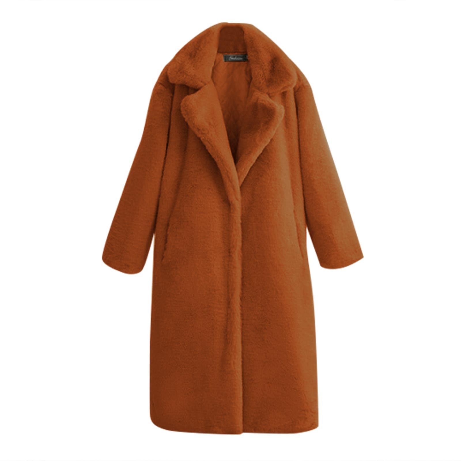 Generisch Piumino lungo da donna, invernale, caldo, soffice, a maniche lunghe, in peluche sintetico