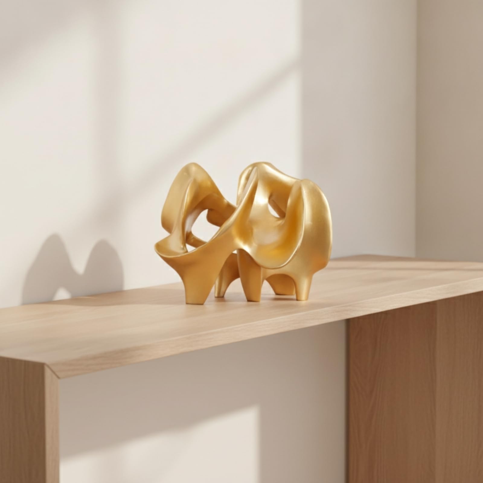 Scultura Moderna Decorativa in Resina Ornamento Astratto Statua Geometrica Contemporanea Peso 1.240 kg Struttura Solida Adatta per Salotto Studio Ingresso Consolle, Oro