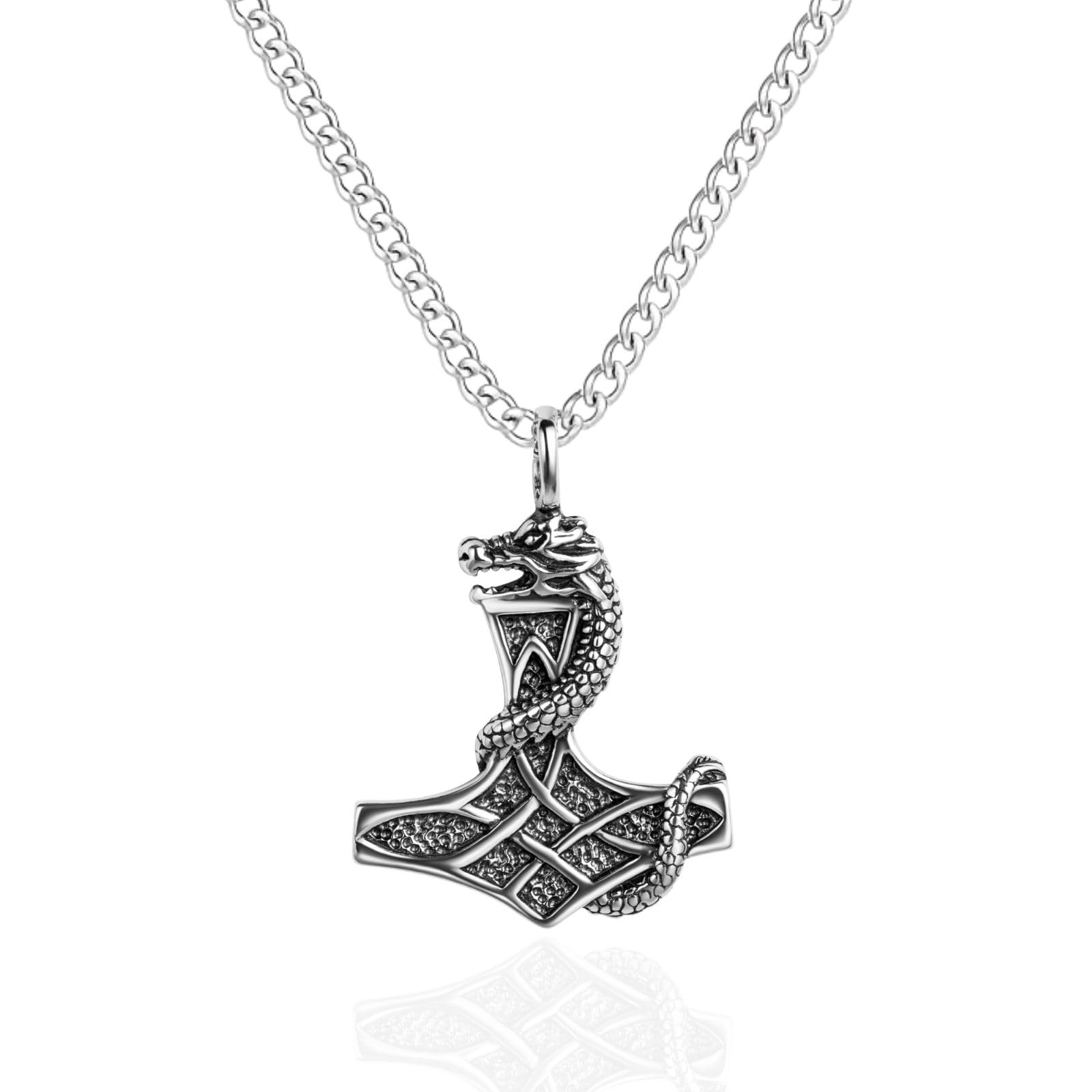 Herren Kette Echt Silber Thor Wikinger Hammer Mythos Anhänger Amulett Öko-Verpackung Geschenk für Mann