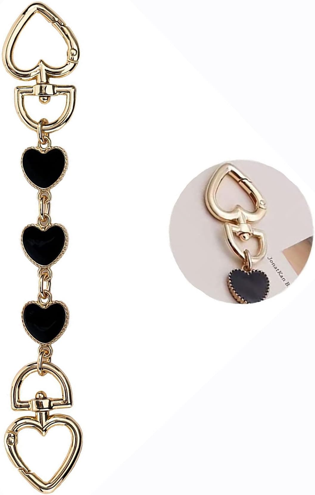SONGKISSZQ Purse Strap Extender,Bag Extender Chain,Purse Chain Extender for Purse Handbags Shoulder Bag (Black Heart)