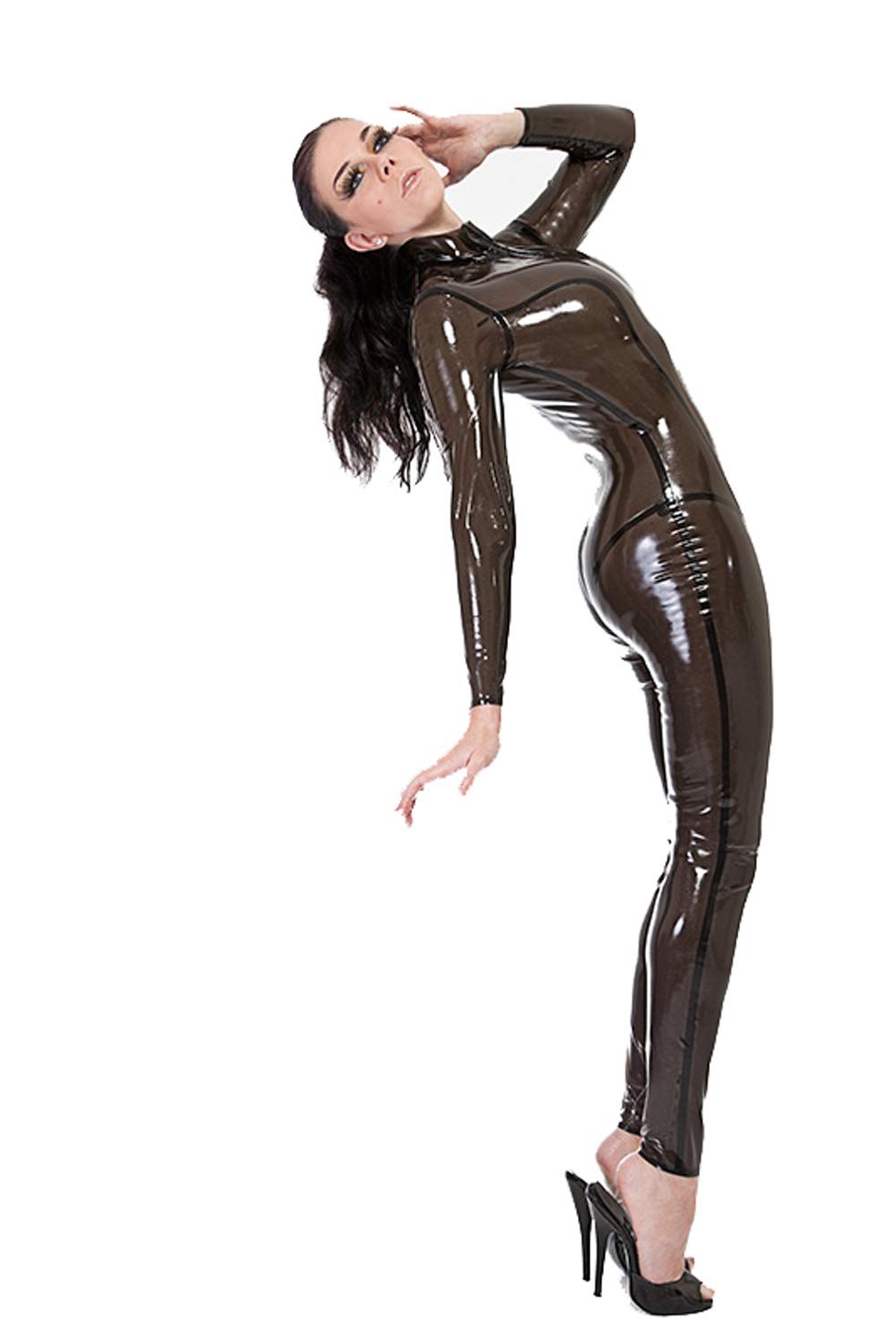 YourFetishWorld Combinaison en latex avec fermeture éclair 3 voies Noir transparent Taille S