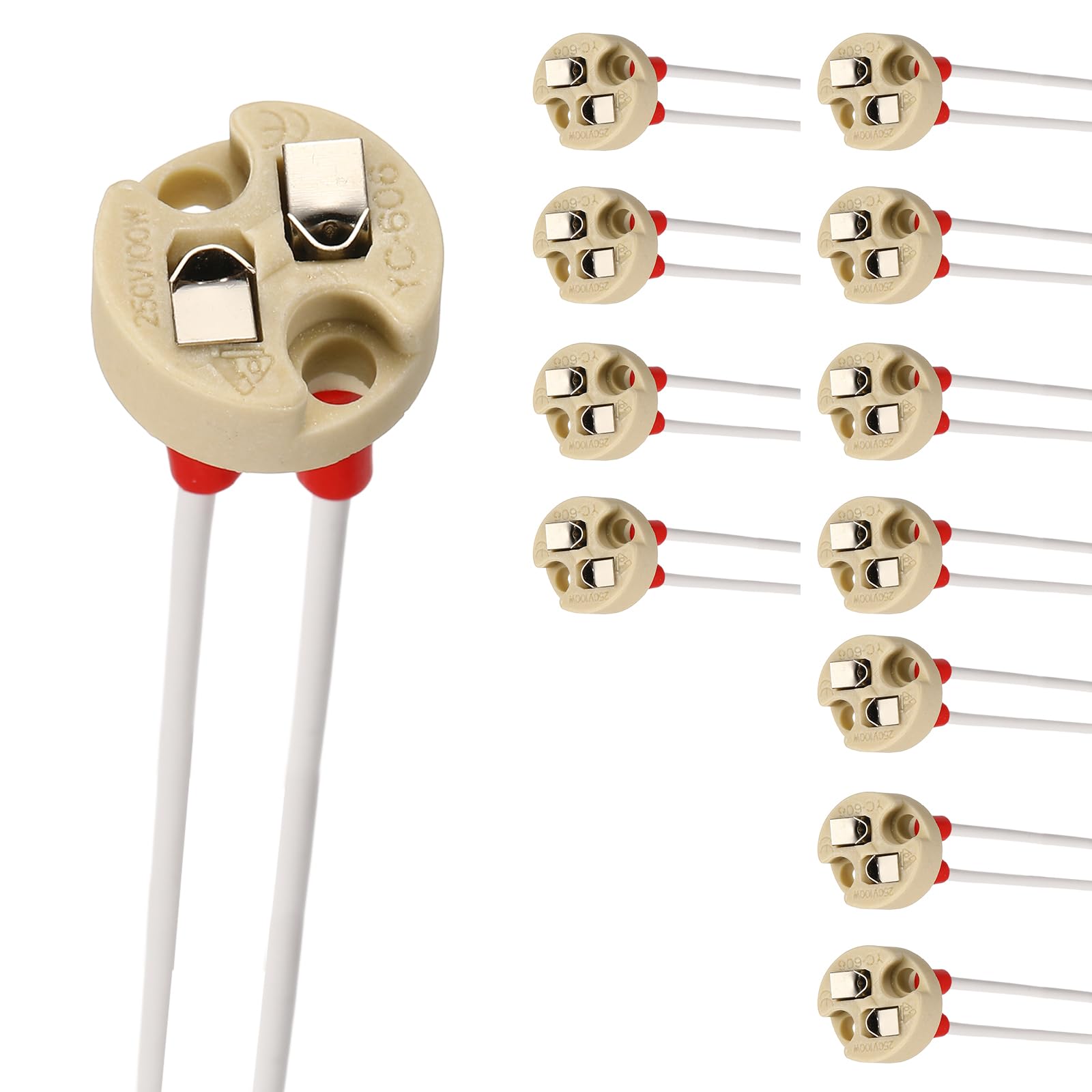 VIAPUICE G4 Bi-Pin Ceramic Lamp Socket 6" Heat Resistant 12 Pcs