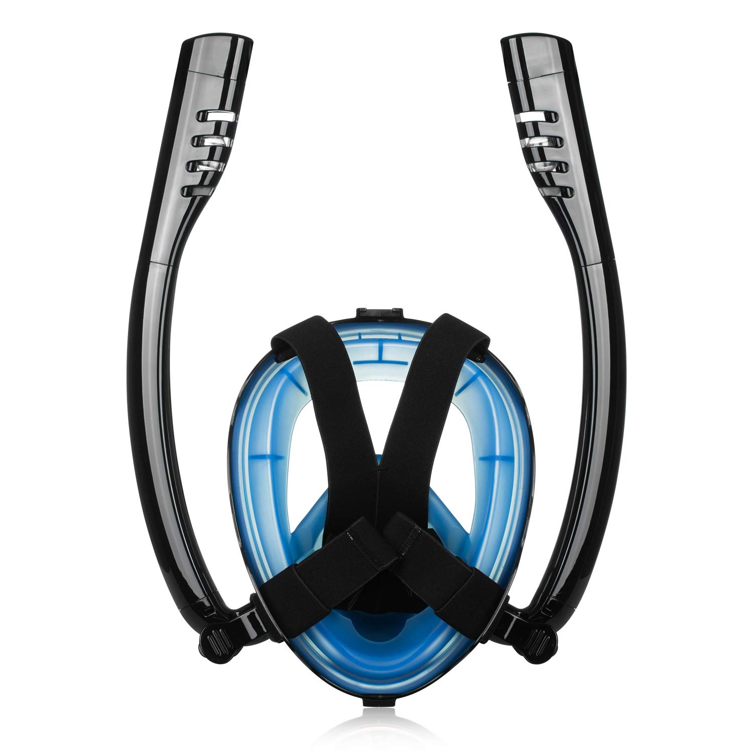 KINGDUO Antifog Tubo Doble Cara Completa Snorkel Buceo Mascara Gafas de respiración de natación con Cámara de Montaje - Azul Negro L/XL