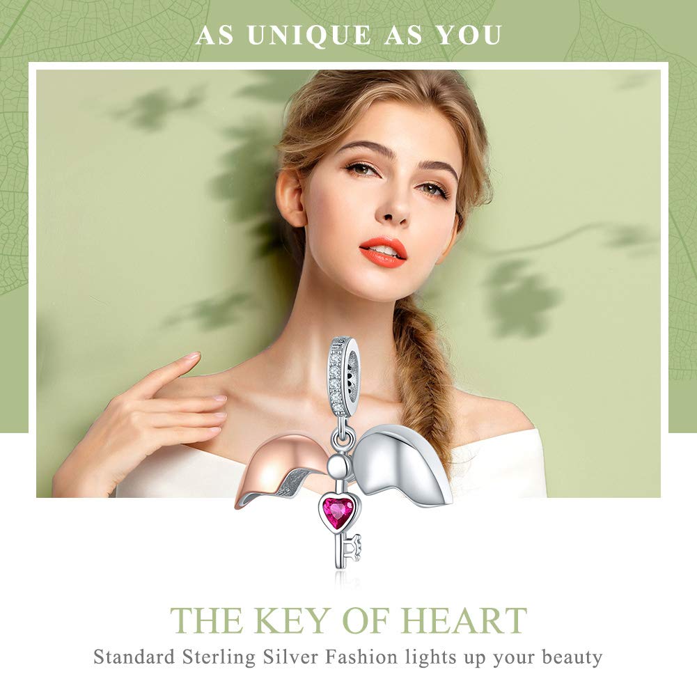 NINGAN Colgante Charms de plata esterlina 925 "I Love You colgante en forma de corazón de zircon brillante adecuado para pulseras de mujer collar regalo de San Valentín