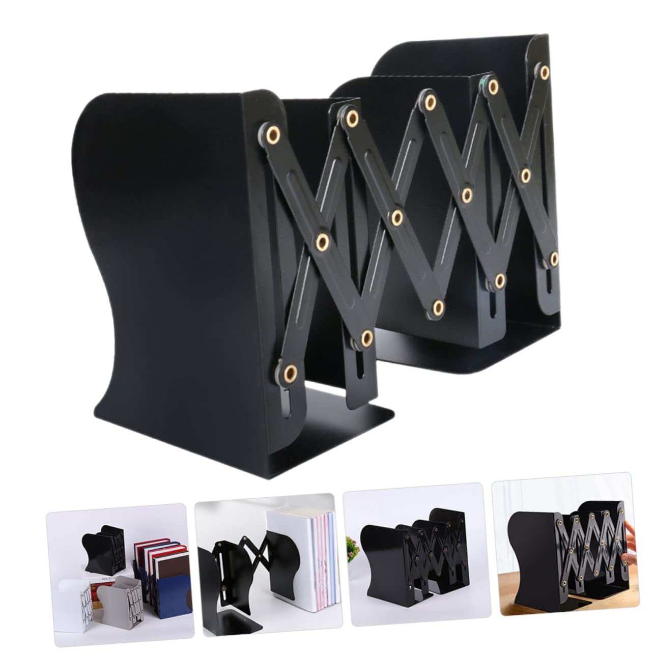 Fermalibri da Scrivania Telescopico Nero in Metallo e Plastica | Organizer per Libri e Documenti, Design Semplice e Creativo, per Tavolo, Supporto Regolabile