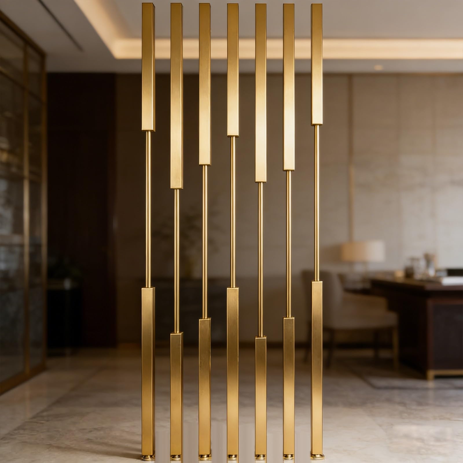 Metal Post Floor To Ceiling Privacy Screens 8 Pcs Room Divider Partition Entrance Restaurant Office Decor Column(Gold Style B,170cm/66in)