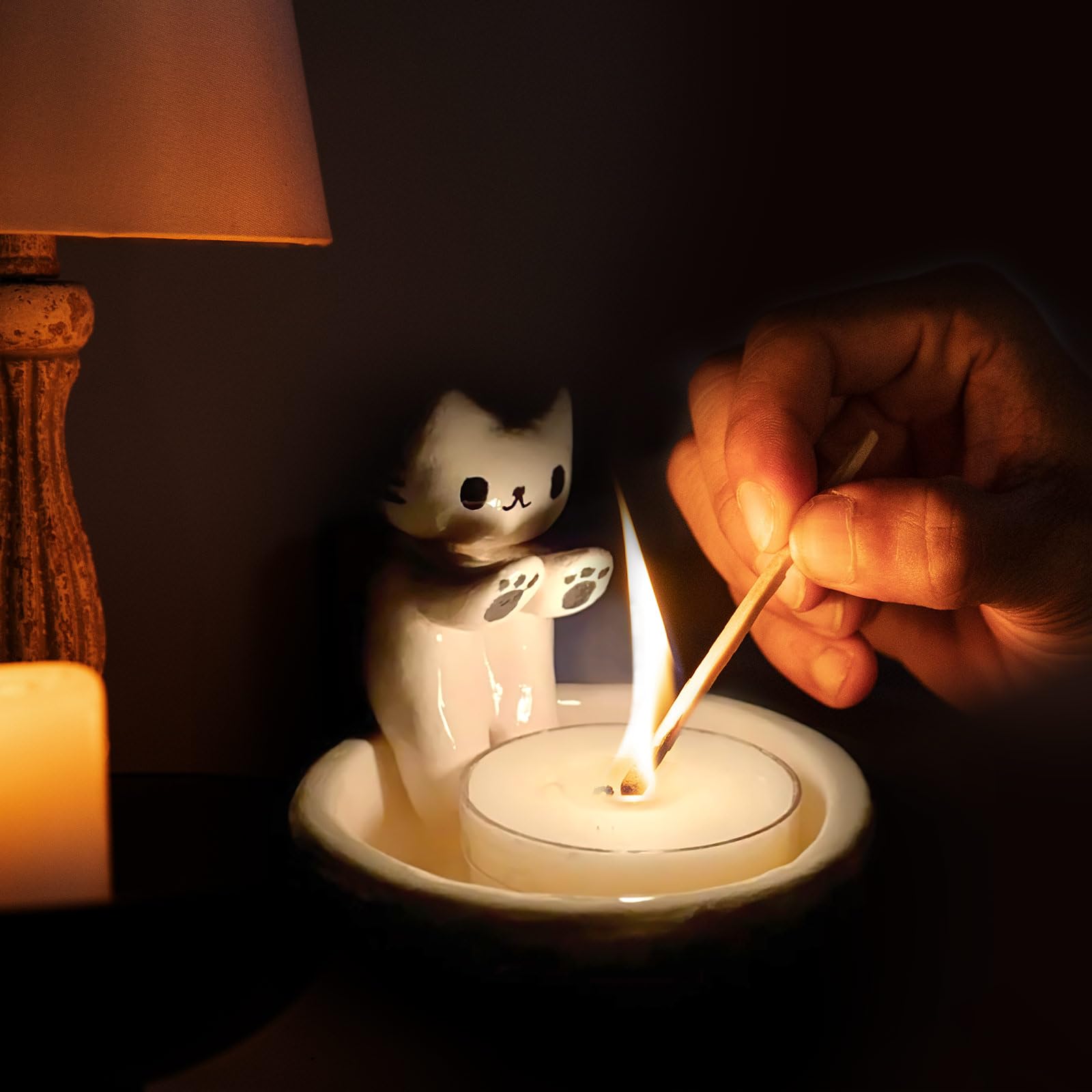 Porte-bougies Relaxdays - Plateau Décoratif 4 Bougeoirs Ambiance Cosy