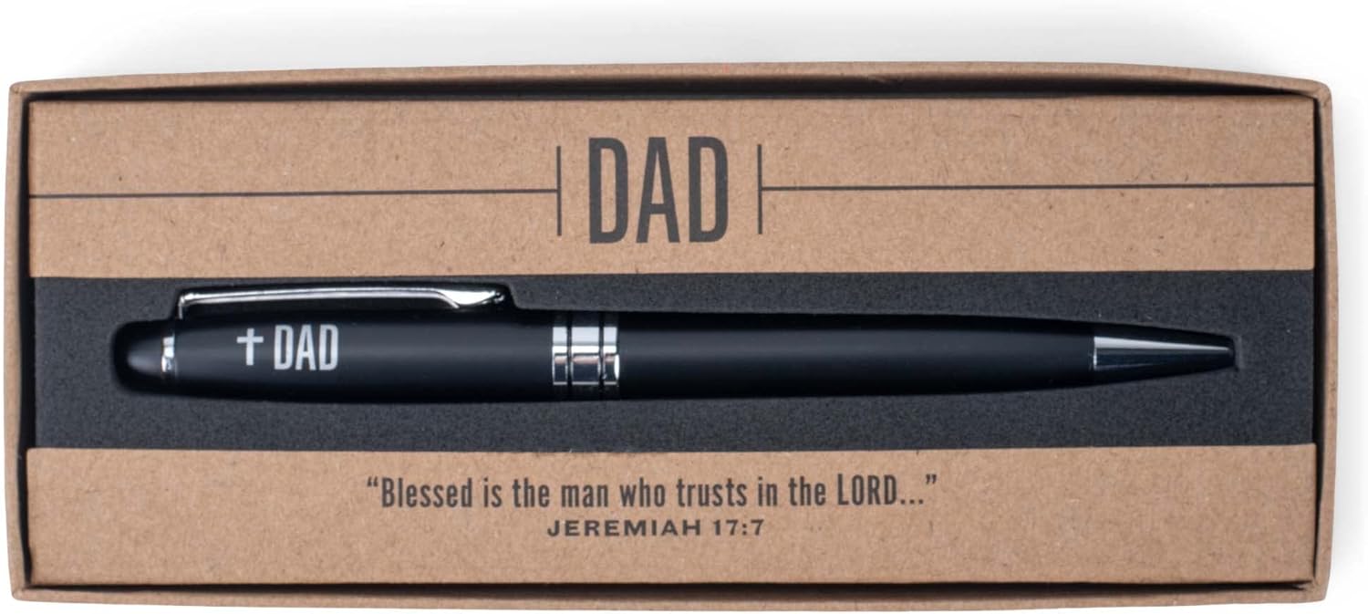 Lighthouse Christian Products Dad Cross And Verse Black Twist Pen in Kraft Gift Box