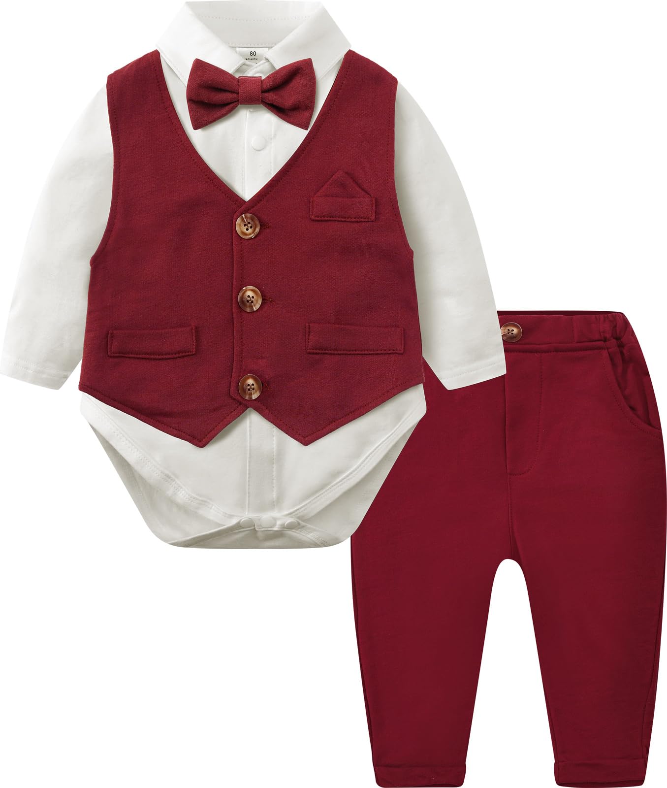 A&amp;J DESIGN 4Pcs Baby Boy Suits Dress Outfit Shirt Pants Bowtie Vest Set 3-18M