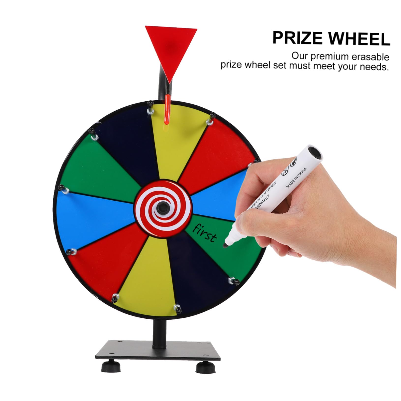 FRCOLOR Premium Gewinnrad zum Drehen mit Abwischbarer Oberfläche und Kompakter Bauweise aus Edelstahl und Kunststoff für Karneval und Klassenzimmer
