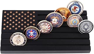 Samplife Coin Rack,Challenge Coins Display Stand Shelves Wooden Army Collectible Coins Holder Rack Case 6 Row Display American Flag