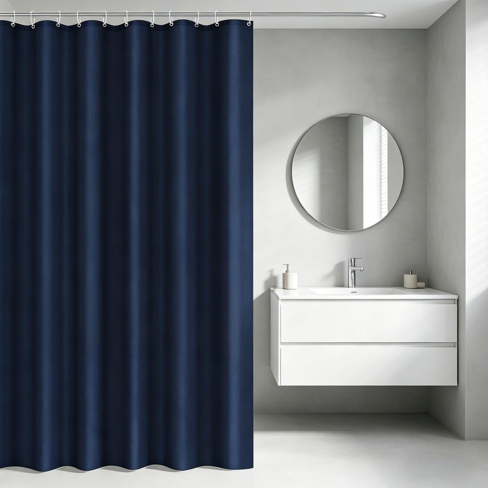 Cortina de Ducha 180 x 200 cm Lavable, Impermeable Lavable Cortina Ducha Dobladillo Ponderado para Familia, Hotel, Duchas, Bañeras y Cuartos de Baño, Azul Oscuro