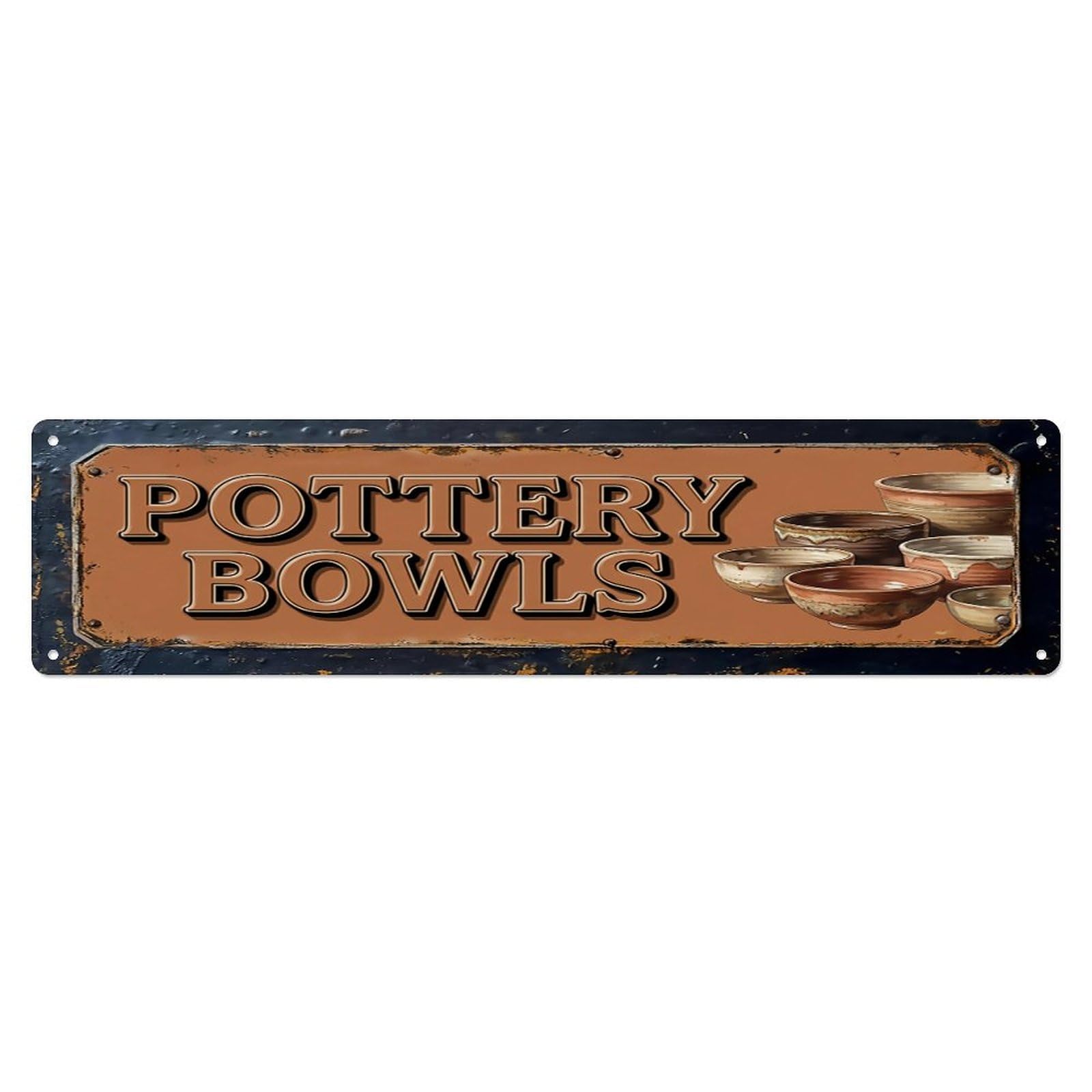 Vintage Pottery Bowls Handmade Farmhouse Metal Tin Sign