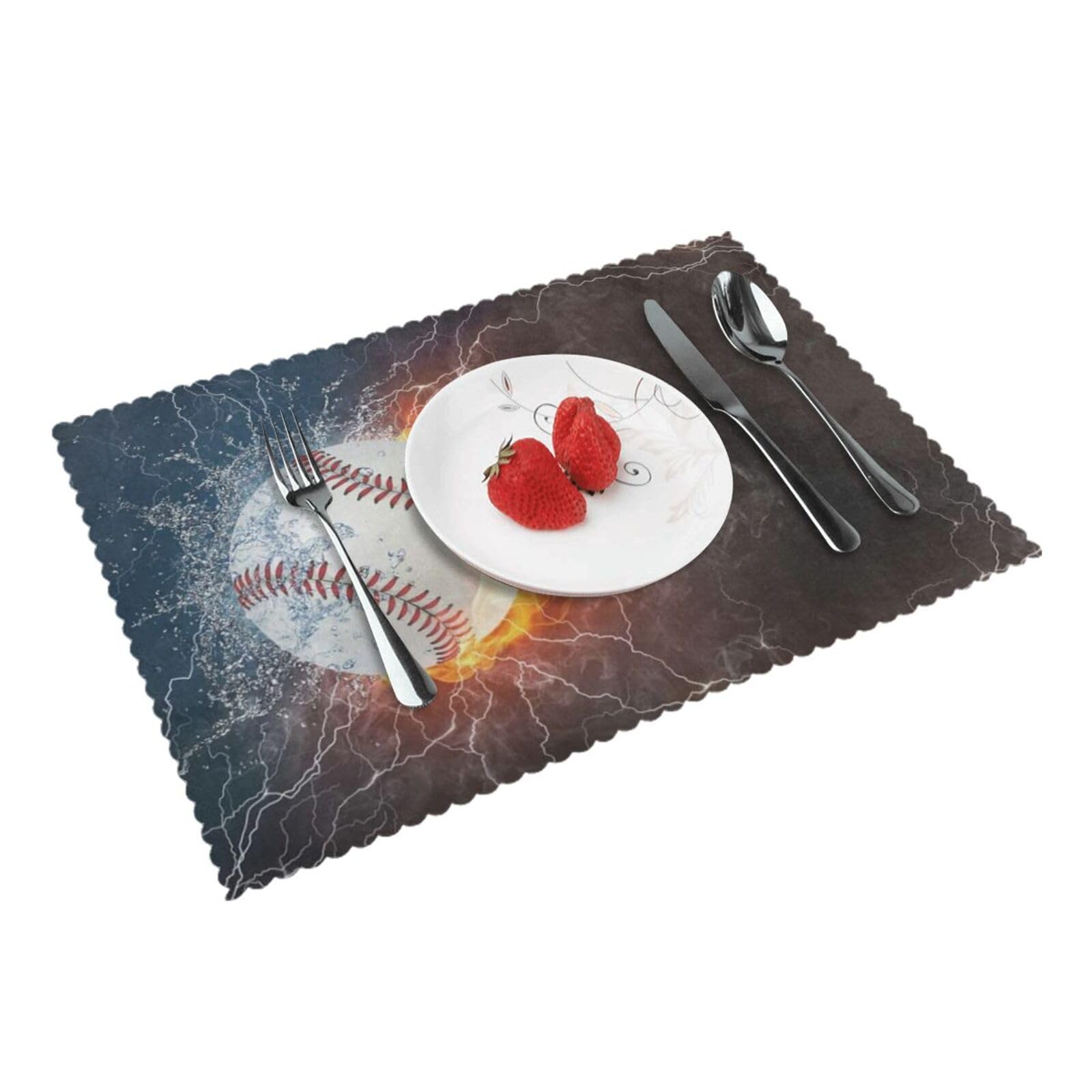 4 PCS Heat Resistant Placemat 45x30 CM, baseball Printed Non-Slip Place Mats for Kitchen Dining Table Indoor Outdoor