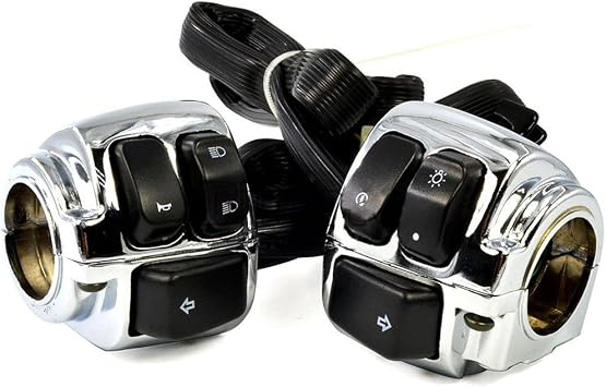 1" Handlebar Chrome Horn Turn Signal Headlight ON/Off Control Switch Multi Function Compatible with 96-12 Harley Softail Dyna Sportster V-Rod