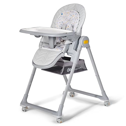 Miniatura 2 de Kinderkraft LASTREE Silla alta plegable para bebés y niños pequeños con función reclinable, barra de juegos, bandeja ajustable y reposapiés en color