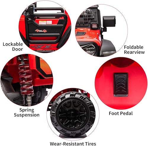 Miniatura 9 de Auto de paseo para niños de 24 V con control remoto, 2 asientos de 20 pulgadas, vehículo eléctrico a batería con luz LED, gran espacio de
