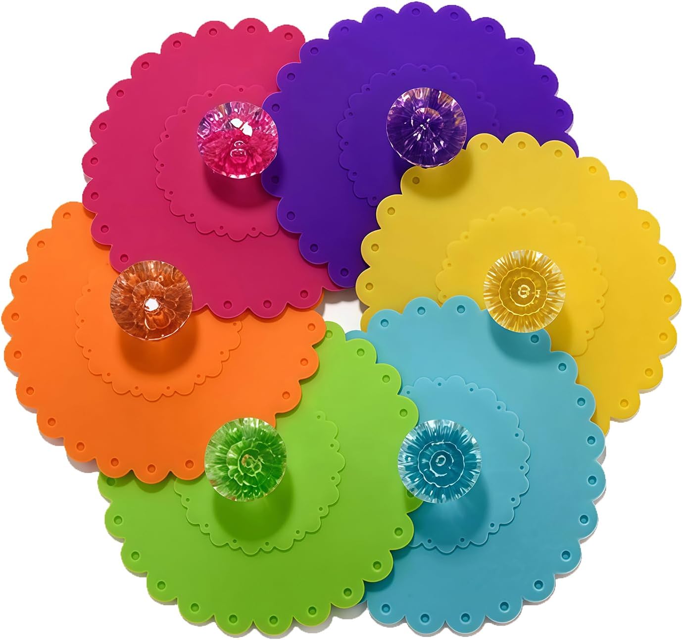 6Pcs Food Grade Silicone Cup Lids Creative Diamond Mug Cover Anti-dust Airtight Seal Cup Cover Hot Cup Lids for Coffee Tea Water Cups (Random Color)