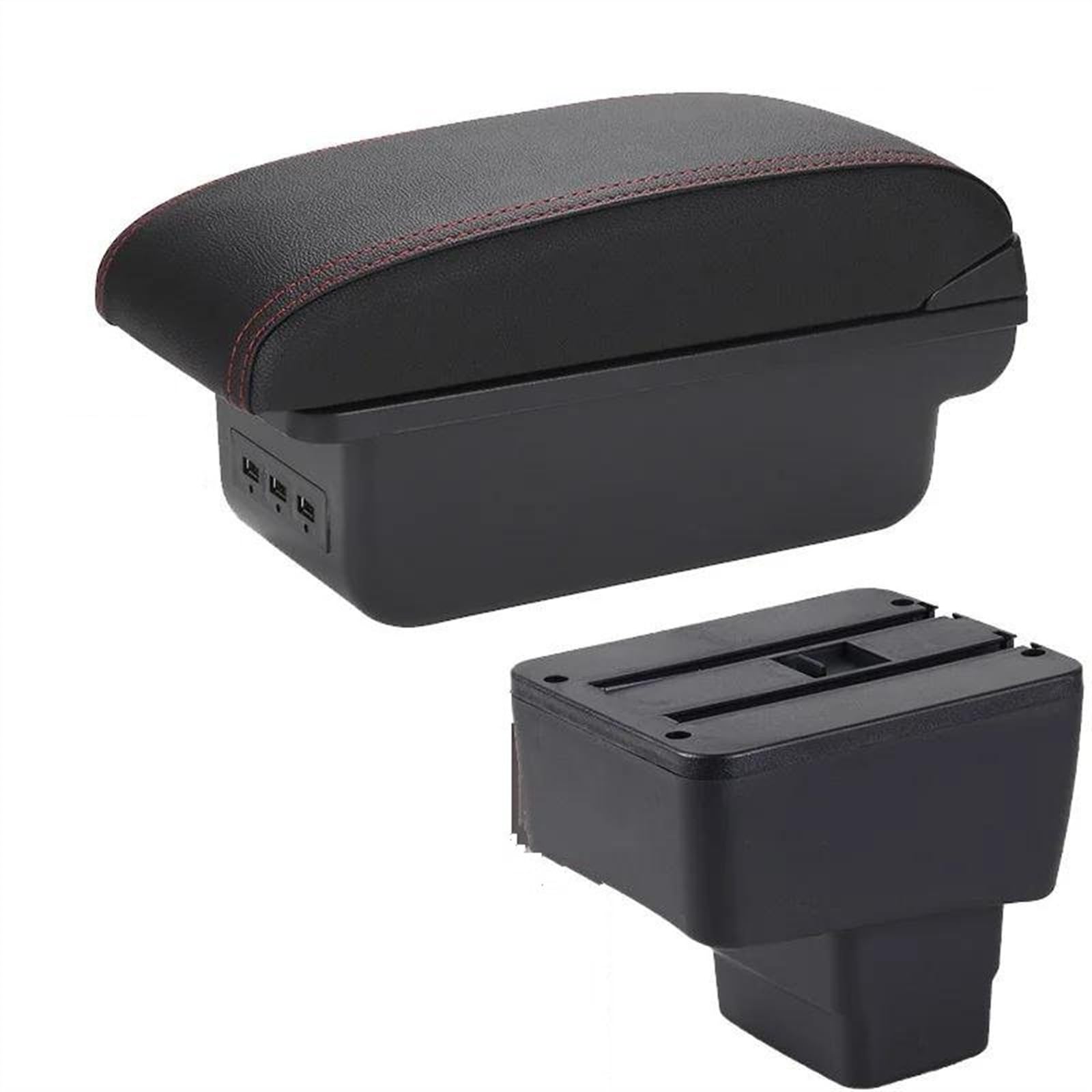 NOHEEU Car Armrest Box Storage Retrofit Accessorie Interior Details USB For Mazda 2 For Skyactiv Version Cx3(B1 Black red 3USB)