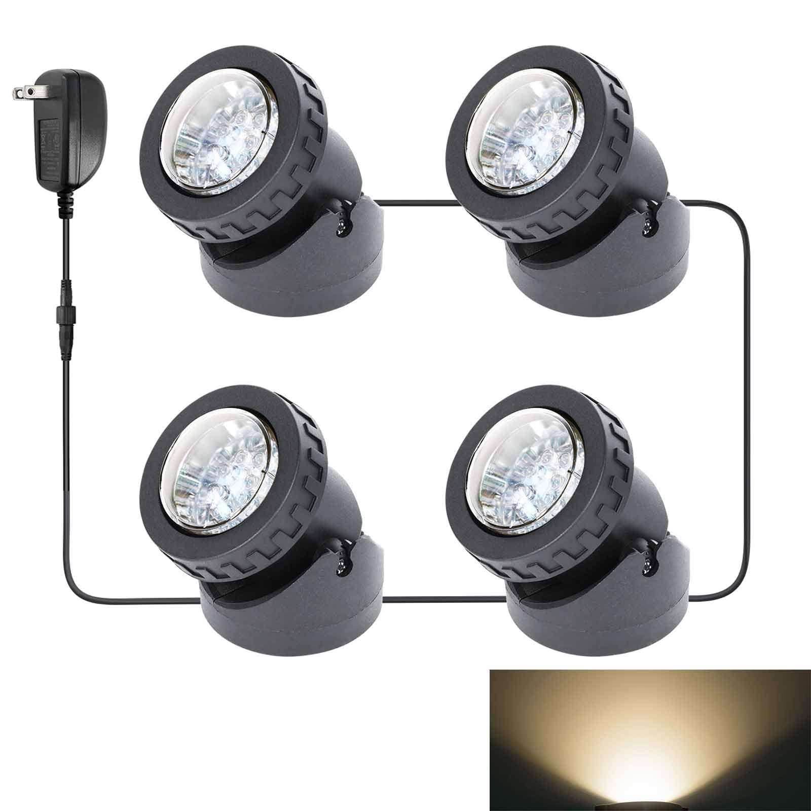 Fountain Lights, Underwater Pond Lights Warm White LED Landscape Spotlights IP68 Waterproof Submersible for Garden Yard Aquarium Pond Fountain Waterfall (Set of 4)
