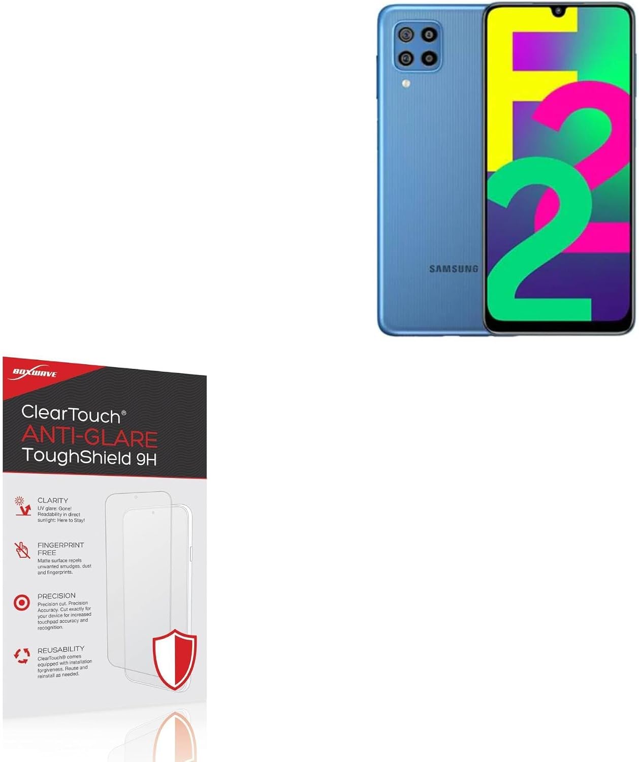 BoxWave Screen Protector Compatible with Samsung Galaxy F22 - ClearTouch Anti-Glare ToughShield 9H (2-Pack), Anti-Glare 9H Tough Flexible Film Screen Protector