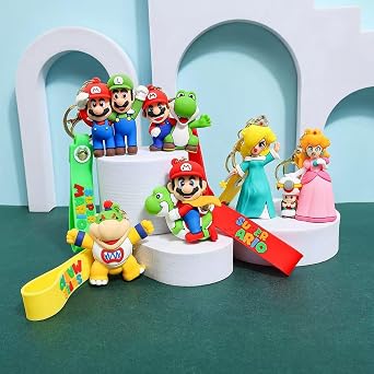 6Pcs Cute Keychains, Super Brothers Keychain, Cartoon Bag Charms Car Keys, Party Favors for Boys and Girls