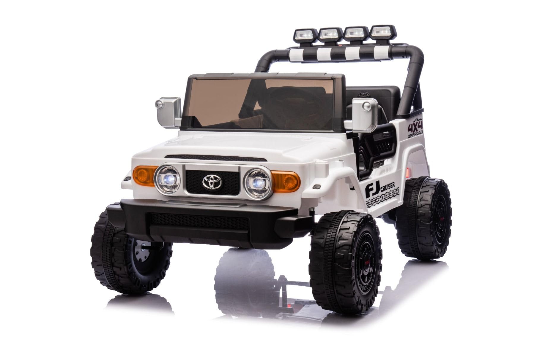 Samochód elektryczny dla dzieci Toyota FJ Cruiser XXL z napędem 4x4, oficjalna licencja (dwuosobowa), Bianca, przenośna bateria litowa, wysokie podwozie, dwa siedzenia, tylne zawieszenie