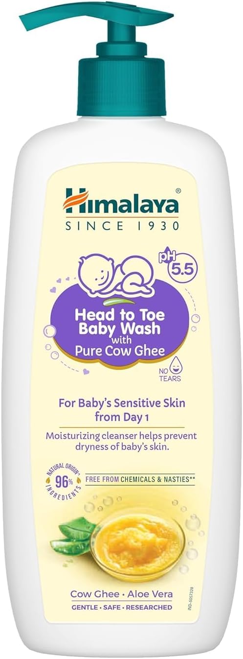 Himalaya Head to Toe Baby Wash with Pure Cow Ghee 400ml | ph 5.5 | Aloe vera | Soap free | Safe for newborns | For baby's sensitive skin from day 1 | No Parabens | No Phthalates | No Sulphates | Pediatrician evaluated