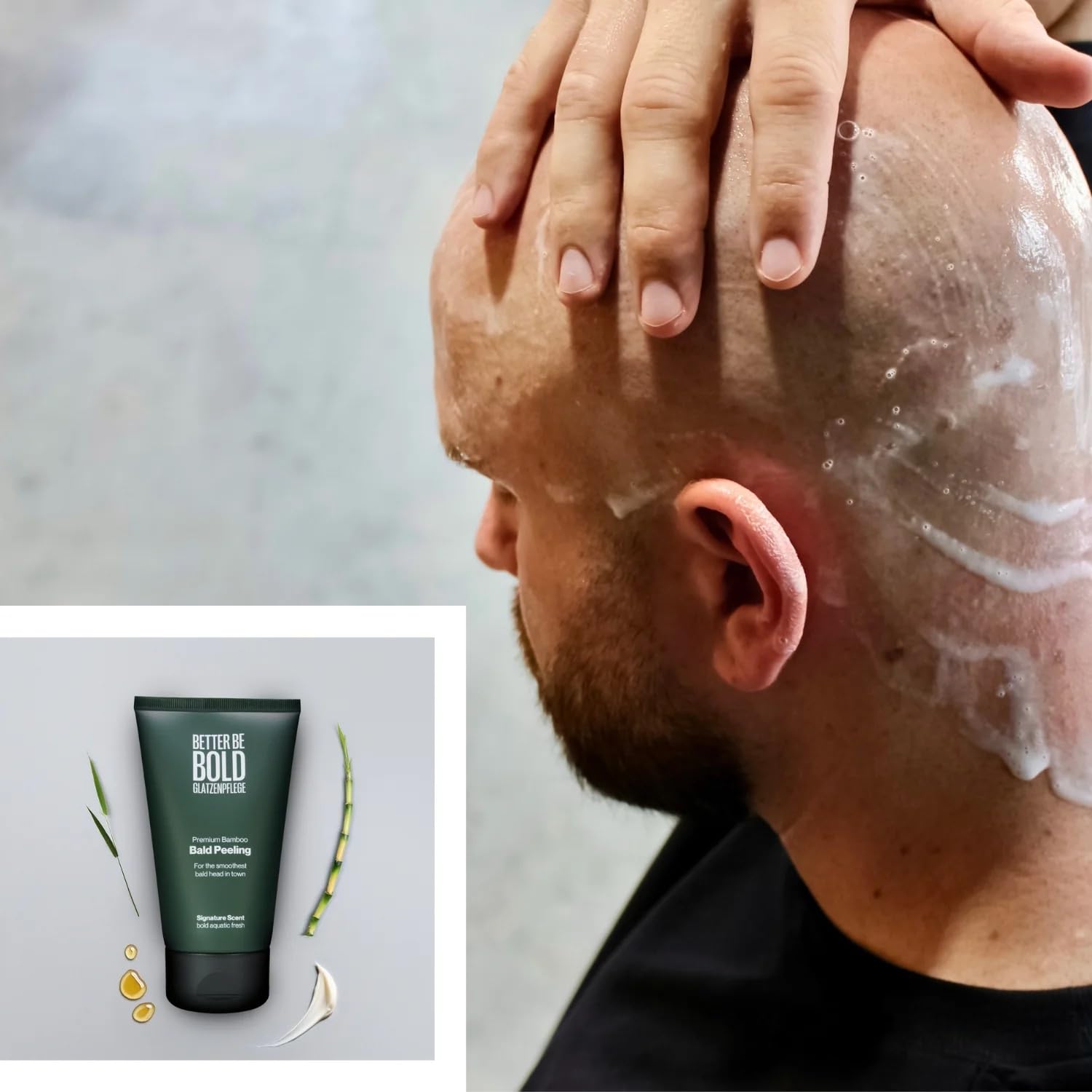 BETTER BE BOLD I GLATT & MATT Glatzenpflege-Routine I Glatzenpeeling, Glatzenshampoo und Glatzencreme I Alles in einem Set I Für die ideale Männerpflege I Feuchtigkeit & Schutz I Kopfhautpflege Männer