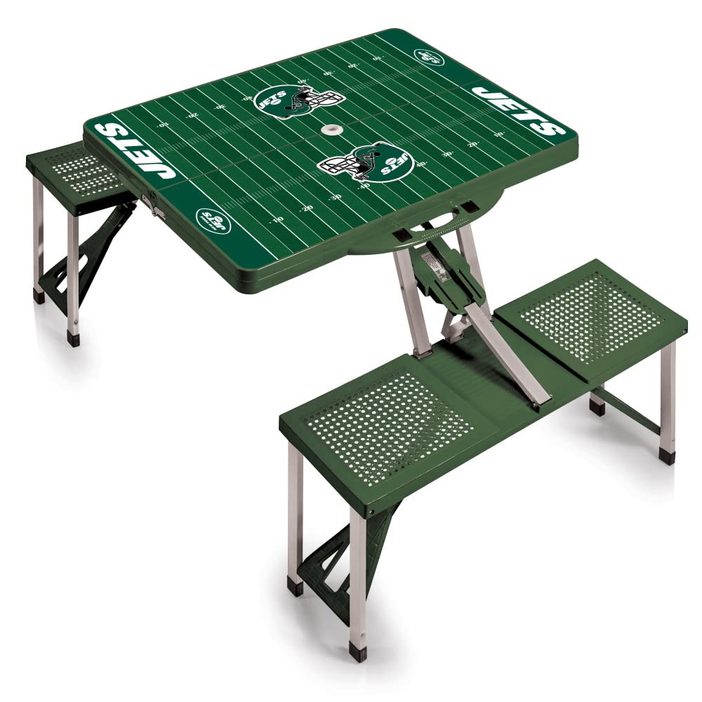 PICNIC TIME NFL New York Jets Football Field Design Portable Folding Table/Seats, Green, One Size (811-00-121-225-2)
