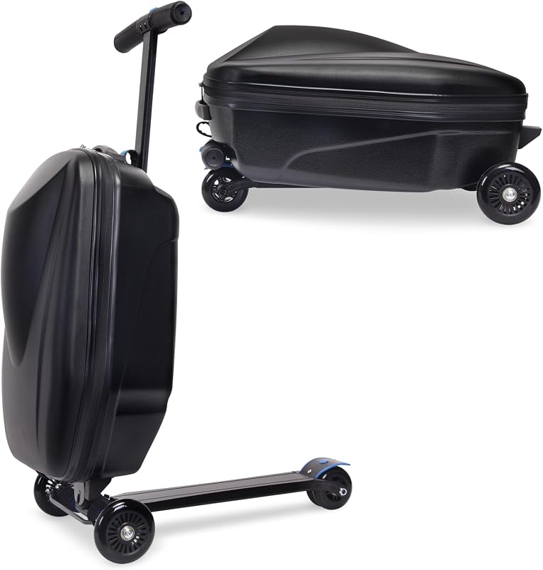 2-in-1 Ride-On Scooter Suitcase for Kids & Adults, 20” Foldable Hardshell Carry-On Luggage for Travel, Lightweight Kids Scooter Bag with Wheels