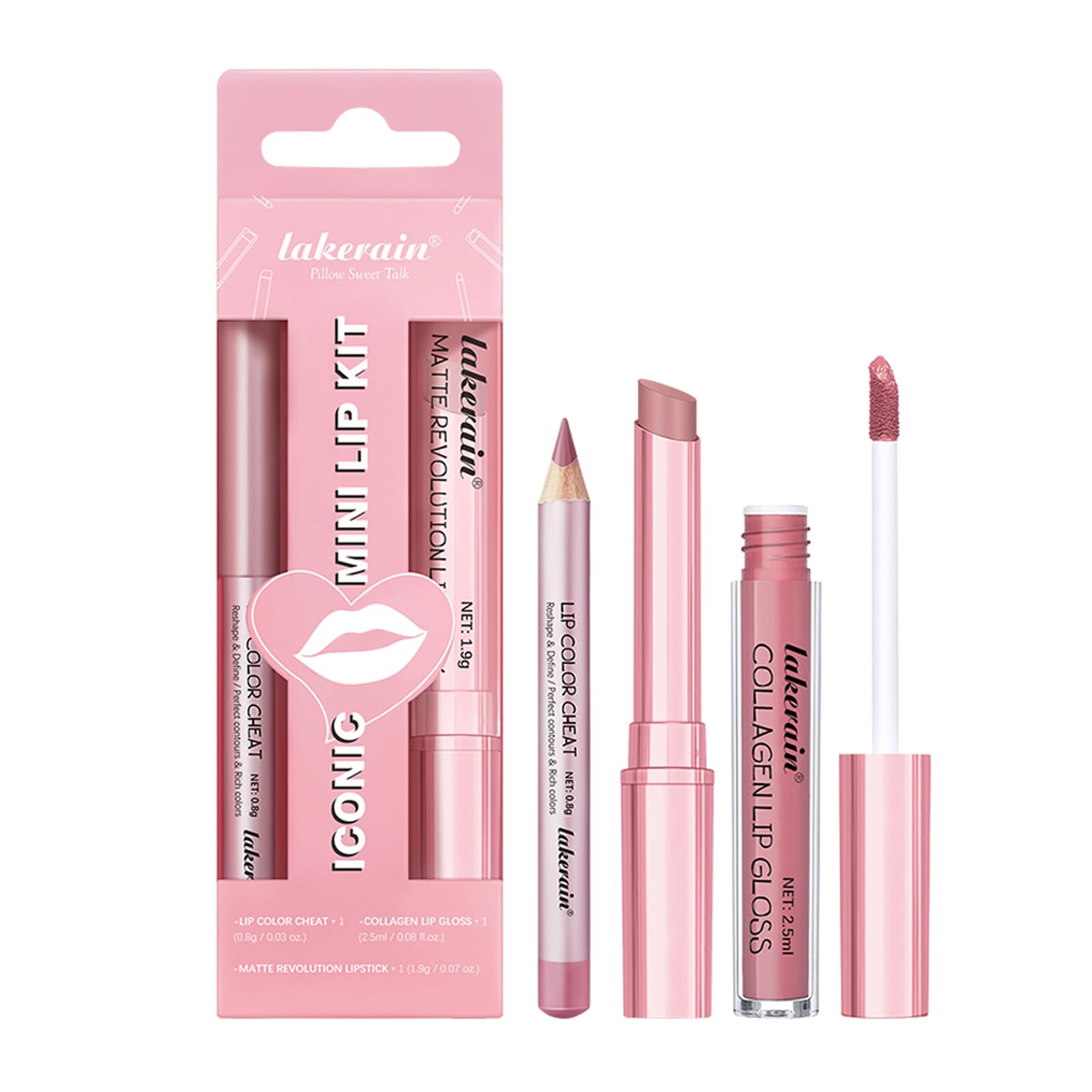 3PCS Matte Liquid Lipstick Lip Balm & Lip Liner Lip Kit, Hydrating Tinted Pink Lip Balm