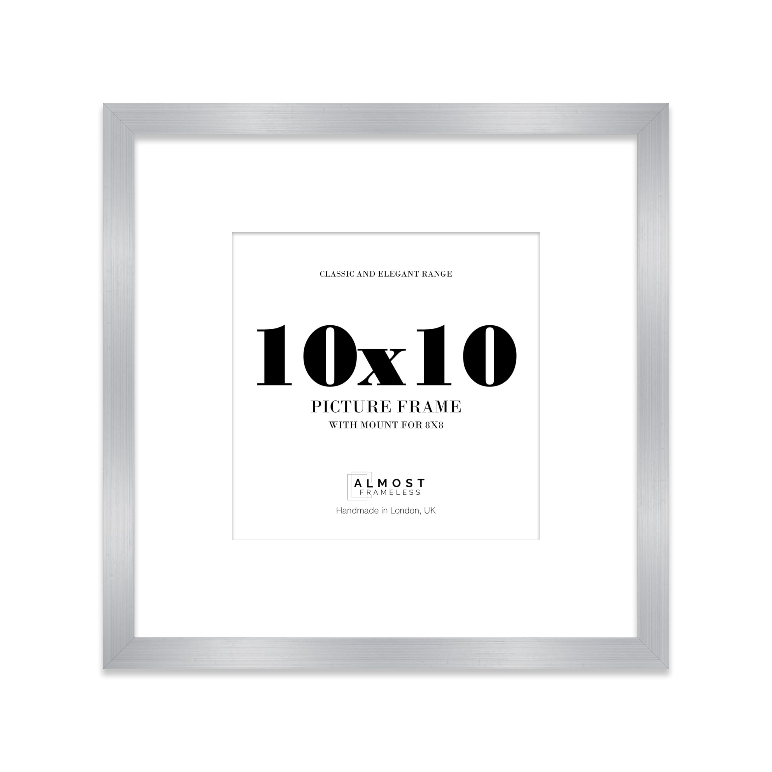 10x10 Silver Picture Frame with Mount for 8x8 Photos, Prints - Modern Square Wall Frame, 1 Pack