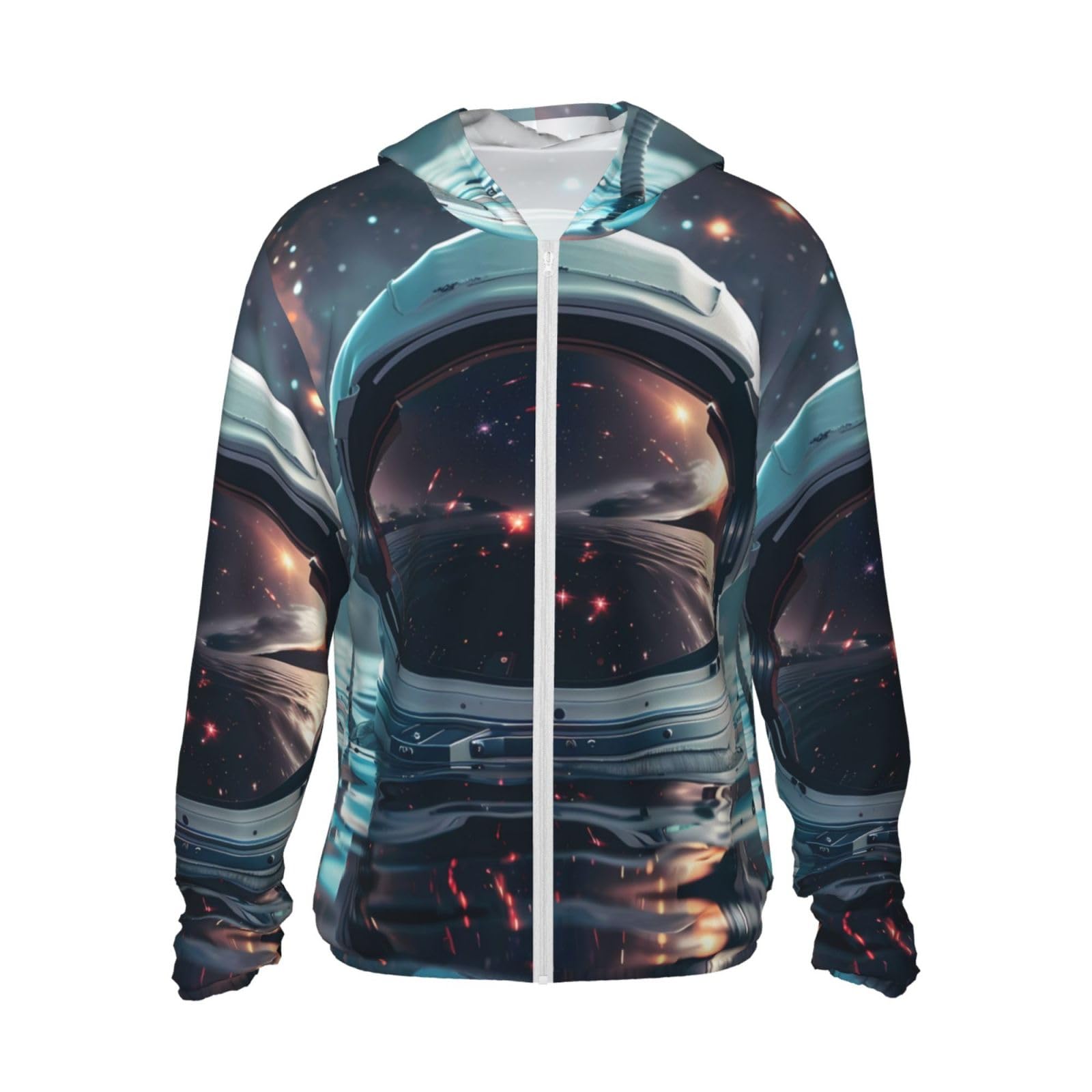 Kuilepa Astronaut Helmet Reflections Print Men'S Women Full Zip Sun Protection Long Sleeve Sun Shirts For Men Hiking Fishing-3XL