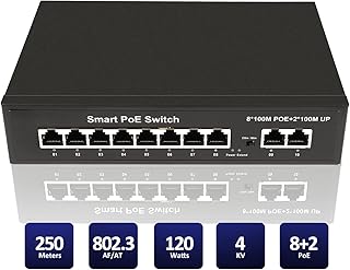 PoE Switch - Cimodun 8 Port PoE Switch with 2 Gigabit Uplink, 802.3af/at PoE+ Port 8 Ethernet Switch, 120W Built-in Power, Unmanaged Metal Plug and Play